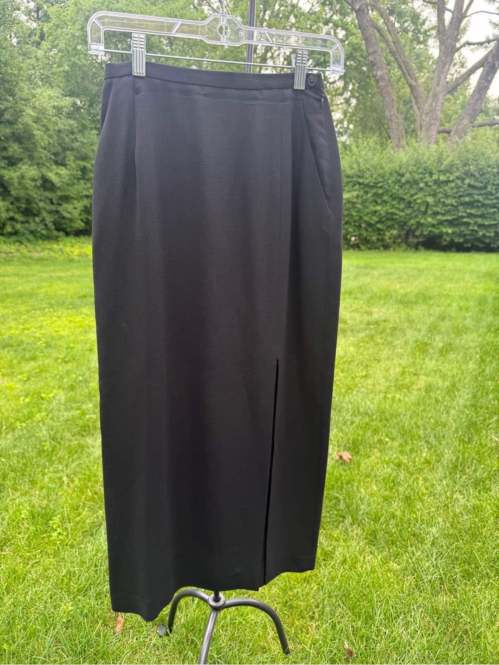 Lafayette 148 NY Black Petite Pencil Midi Skirt Pockets Front Slit Size 2